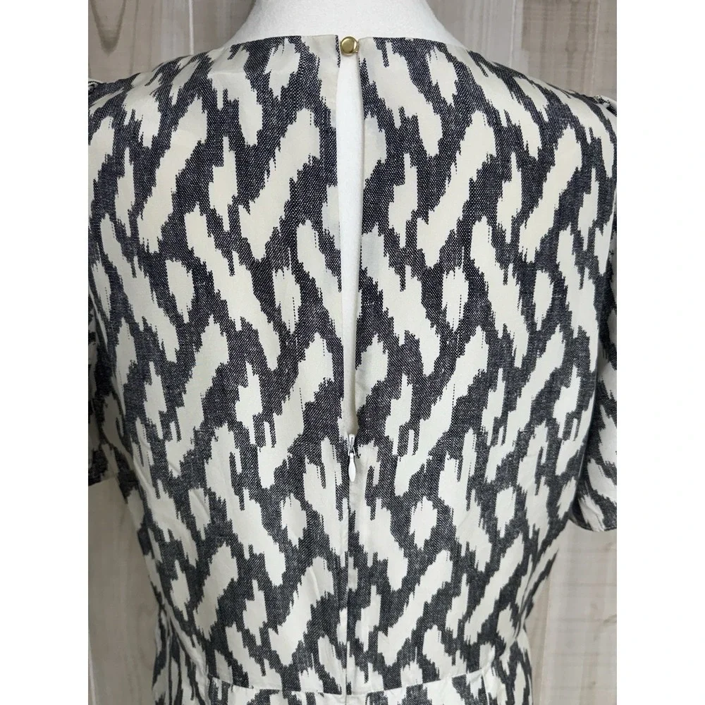 J Crew Women's Black Ivory Silk Ikat Flutter Sleeve Career Dress 12T Classic